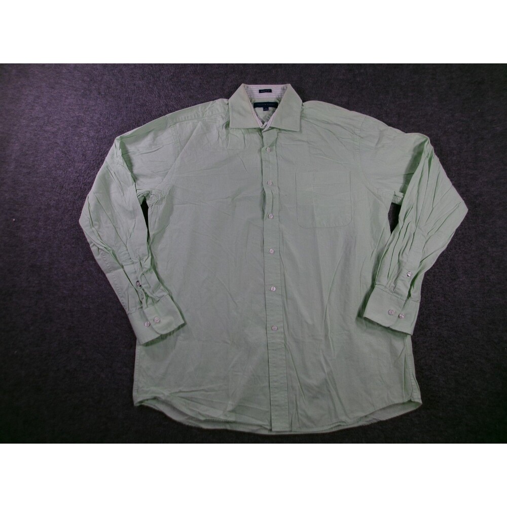 Tommy Hilfiger Shirt Men 16 Green Long Sleeve Classic Office Casual Preppy Work